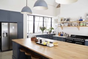 Kitchen island in a large family kitchen